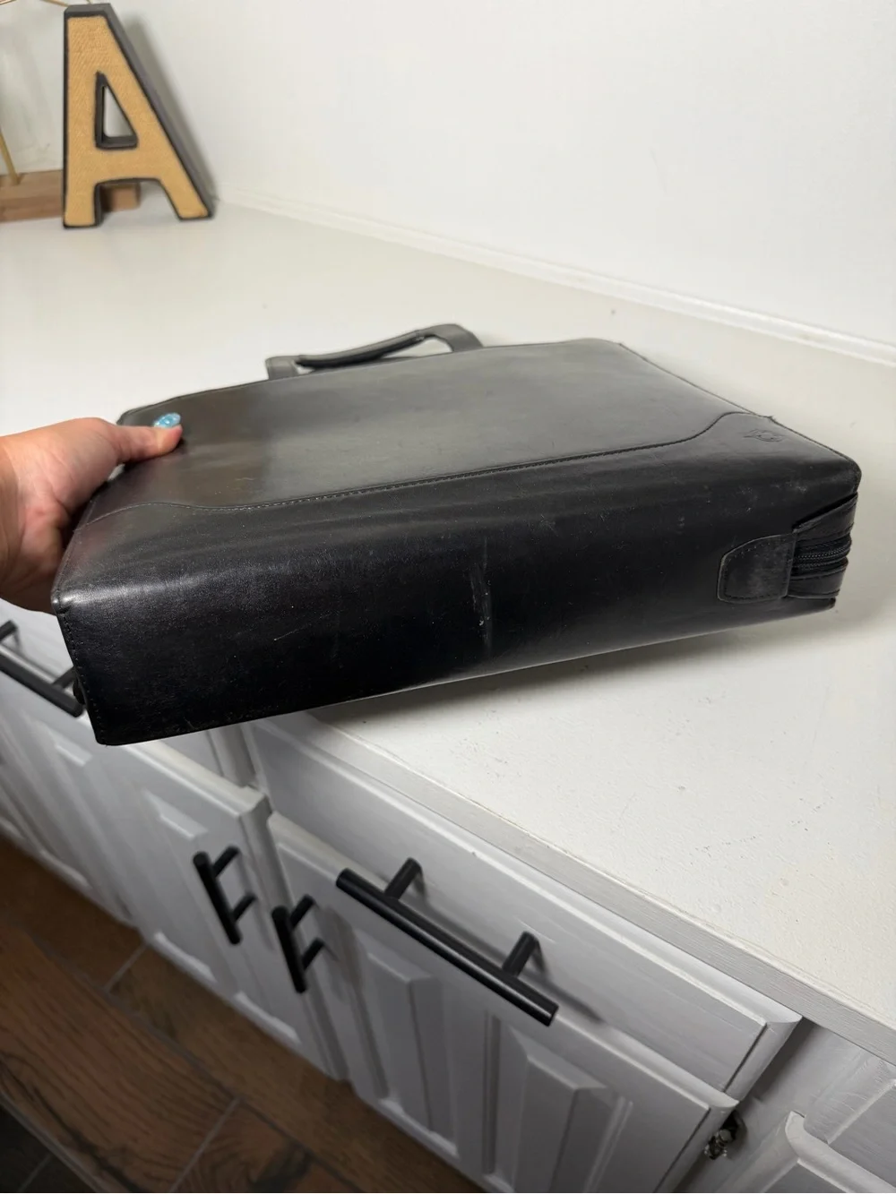 Franklin Covey Black Leather Planner Briefcase Organizer Binder Portfolio Zip